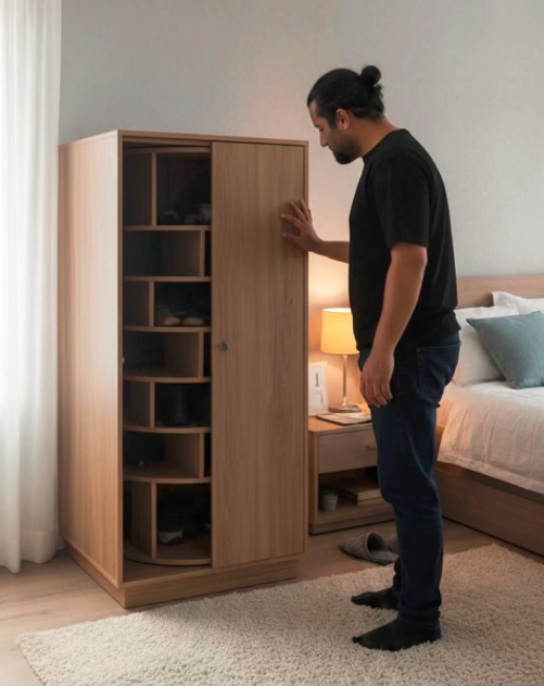 Rotating Wooden Shoe Cabinet – Multi-Layer Storage Organizer